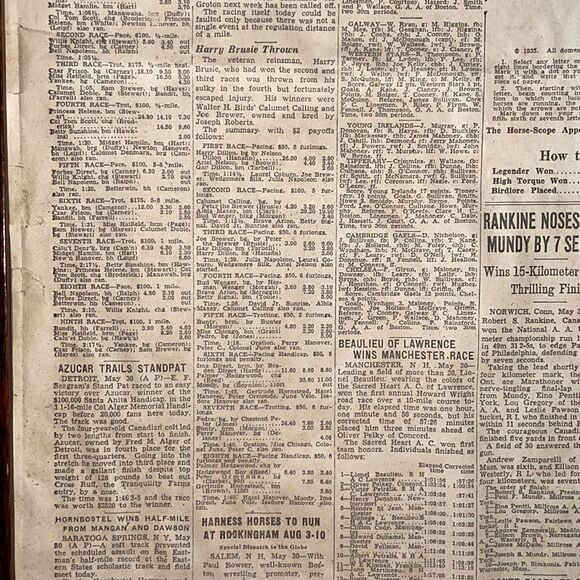 OLD ART-PAGES BOSTON GLOBE-FRIDAY MAY 31, 1935-FIRST LEGALIZED BETTING ON HORSES - Picture 9 of 16